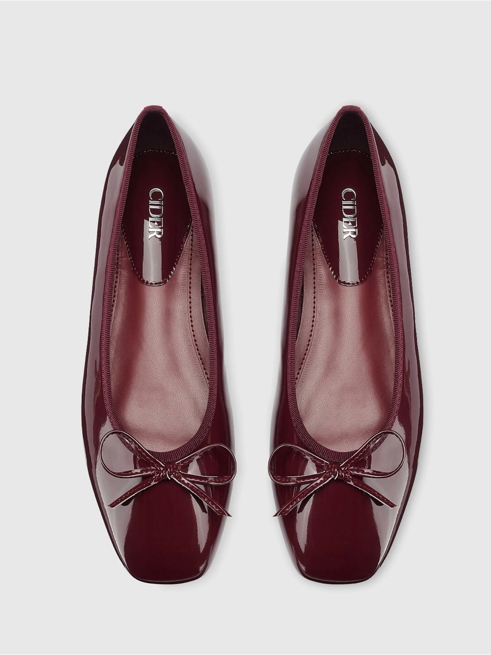 Cider Burgundy Patent Ballet Flats with Bow Accent